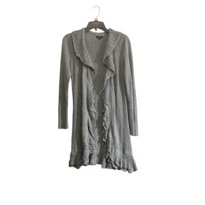 Apt. 9 Med Long Cardigan Sweater Tiered Ribbed Open Gray Ruffled Crochet